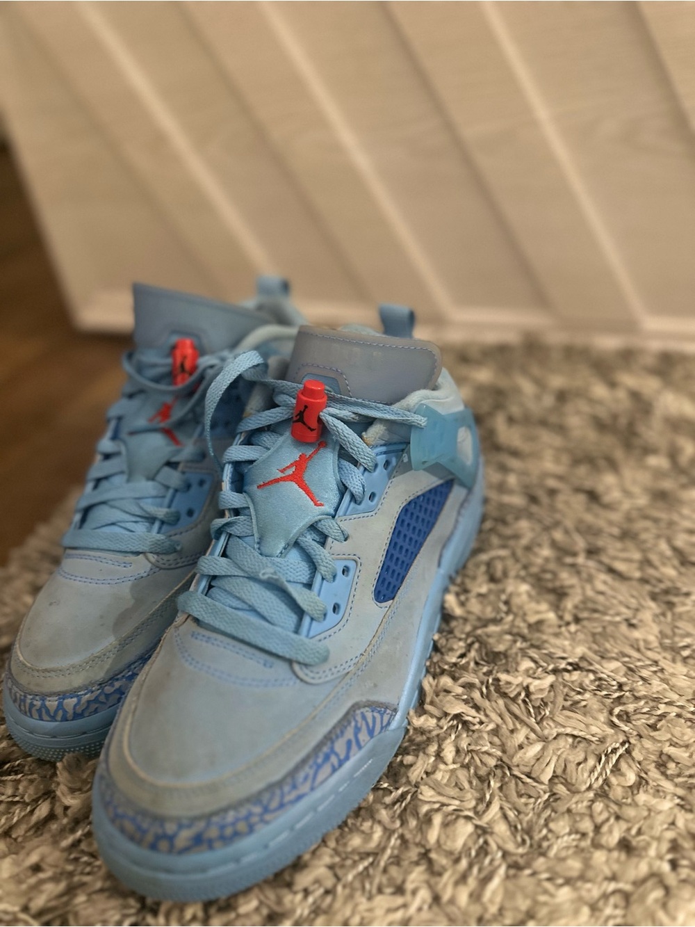 Jordan Kids Light Blue Sneakers with Red Jumpman Accents